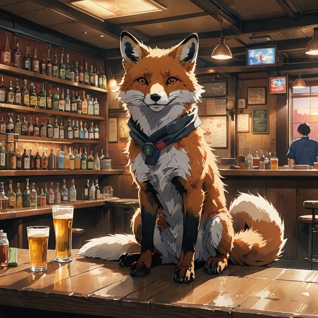 Red Fox Enjoying Beer in Starport Dive Bar