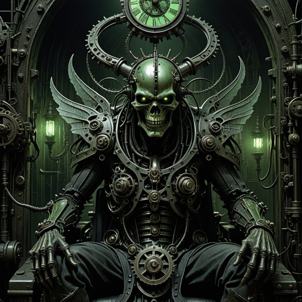 Clockwork Fairy on Gear Throne in Gothic Industrial Style