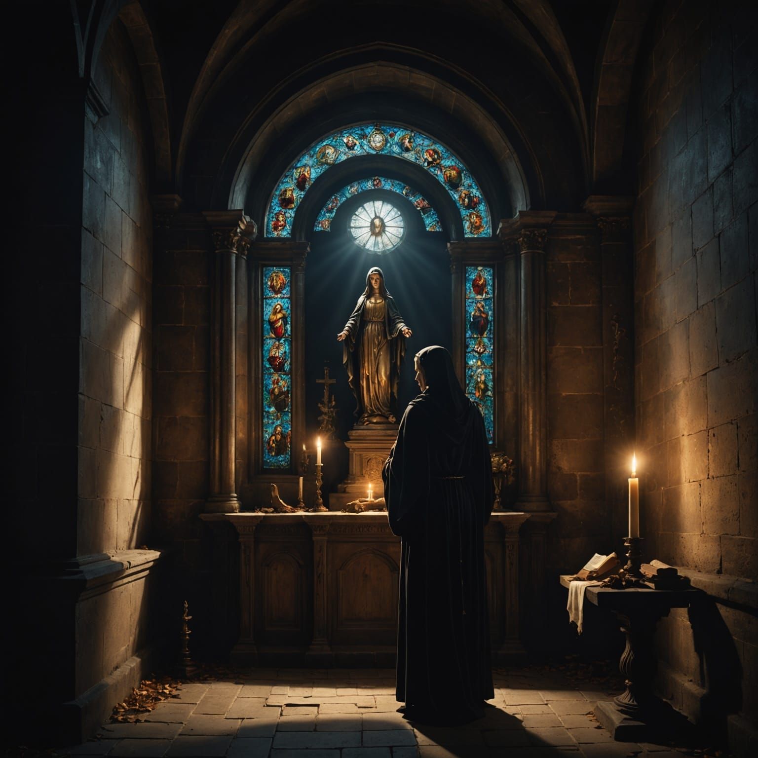 Ethereal Light Illuminates Madonna Statue in Church