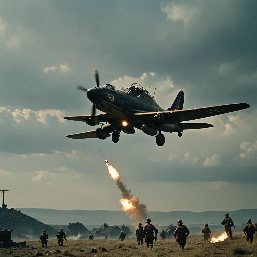 Dramatic WWII Scene in Cinematic Film Style