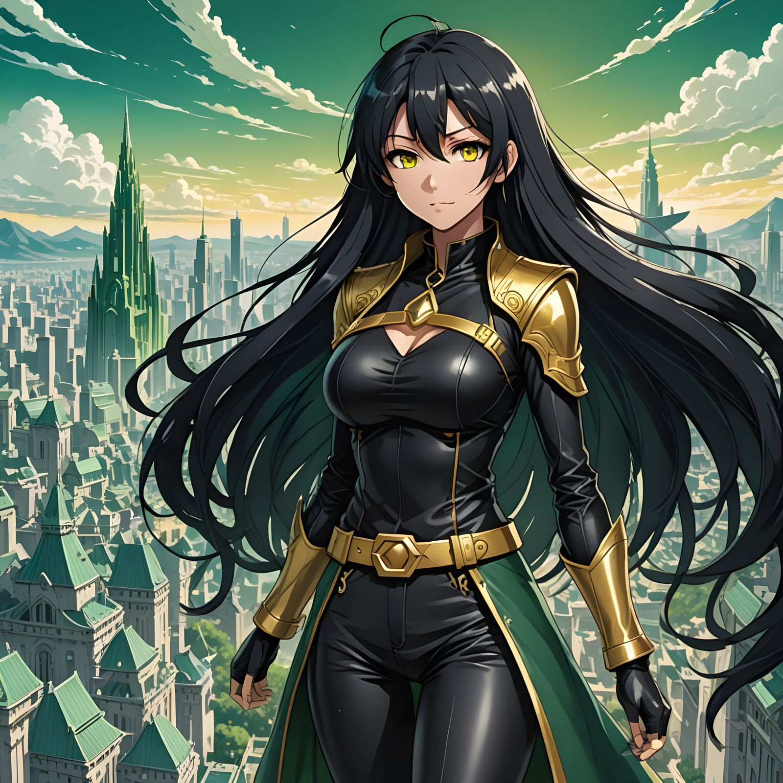 Anime Woman Flying Above Emerald City