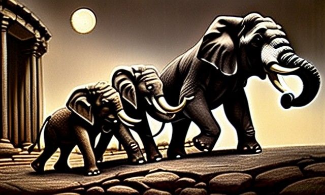 Cerberus as Elephant Guarding Underworld Entrance