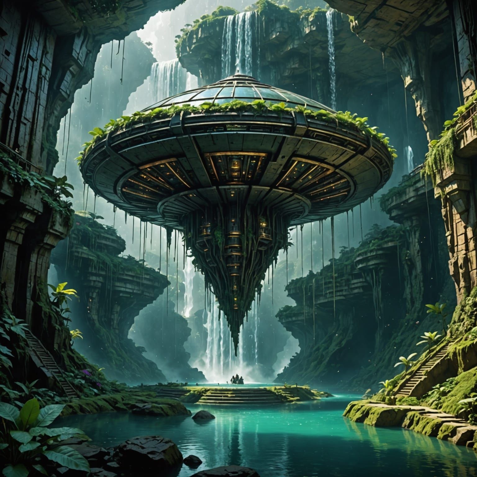 Ethereal Alien Sanctuary Amidst Babylonian Ruins