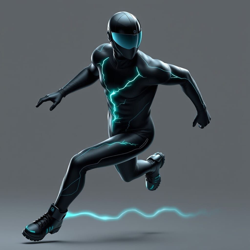 High-Tech Aerodynamic Suit with Teal Lightning Pattern