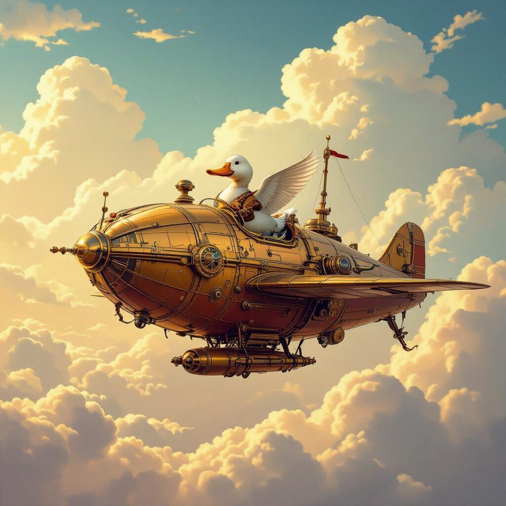 Duck Pilot in Steampunk Airship Adventure