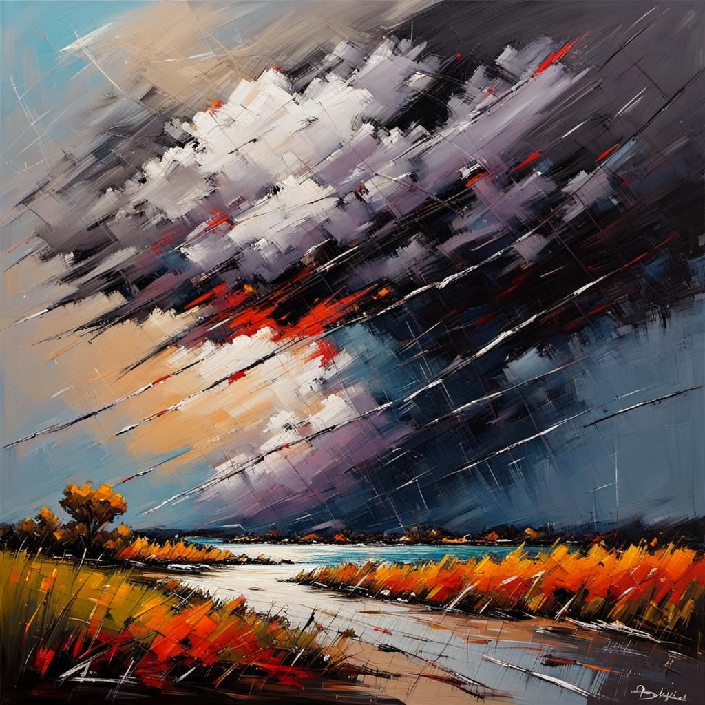 Violent Thunderstorm in Tachisme Style Brushwork