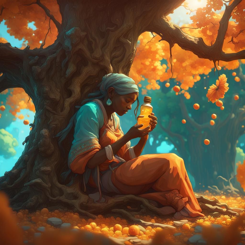 Cuban Mother and Child Enjoying Honey, Splash Art