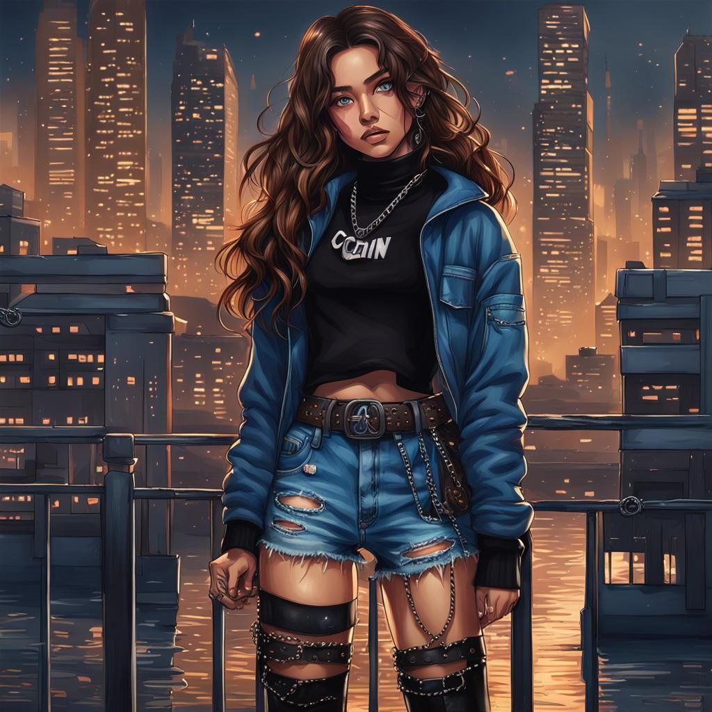 Hyperrealistic Girl in Cityscape with Detailed Fashion