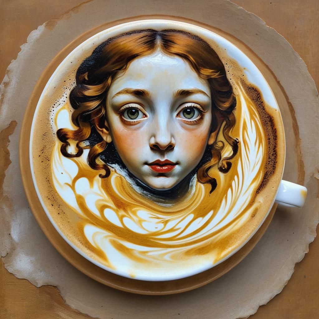 Medusa Latte Art in Impressionistic Baroque Style