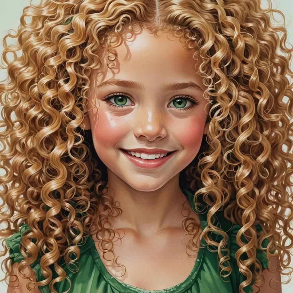 Anime-Style Portrait of a Girl with Golden Curls