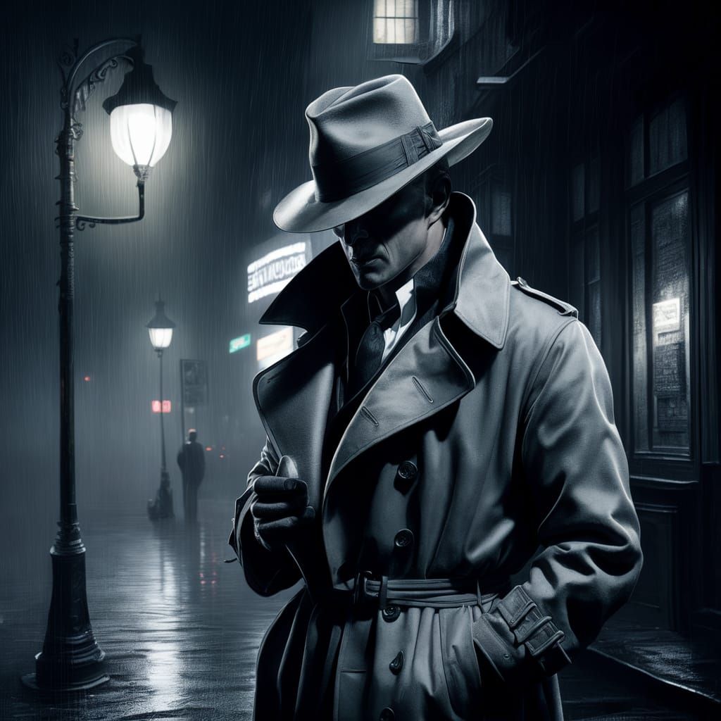 Classic Noir Detective in Charcoal Drawing