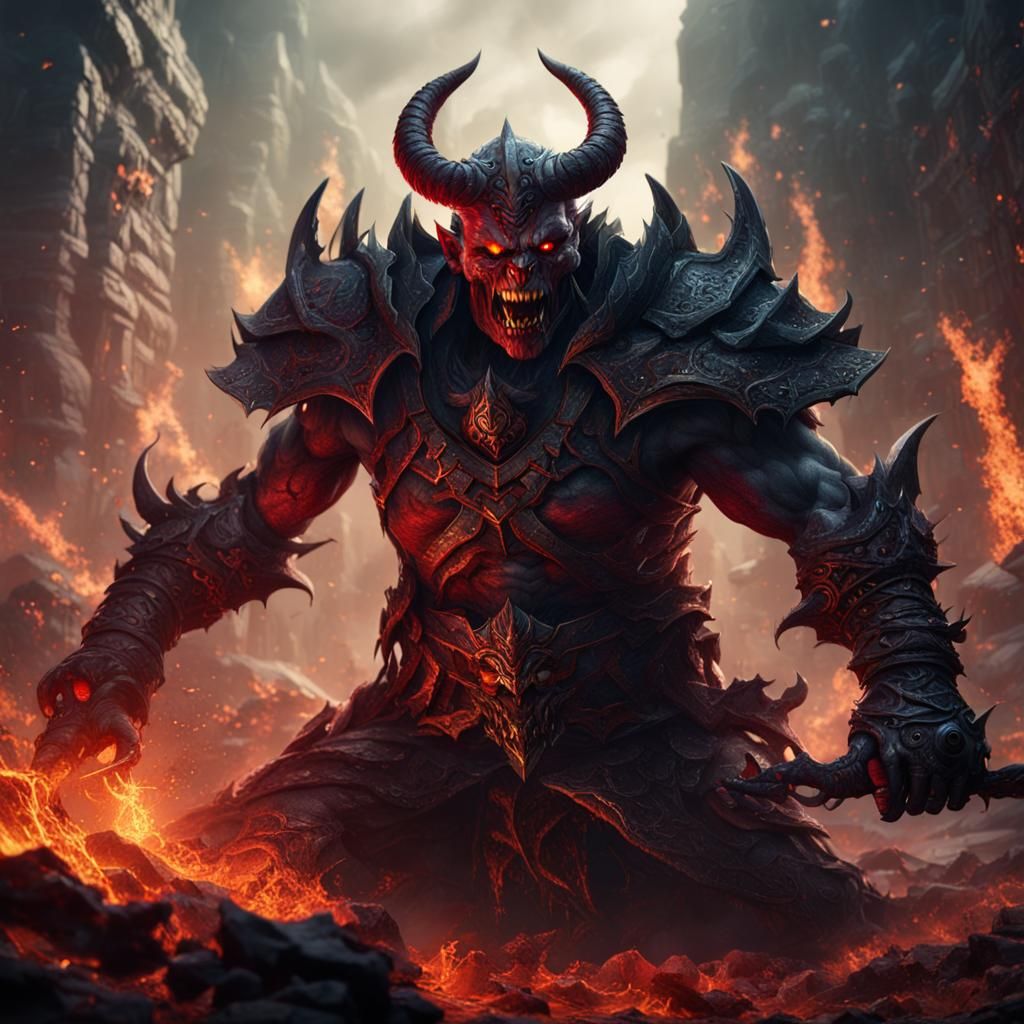 Demon Warrior Emerges from Hell: Fantasy Concept Art