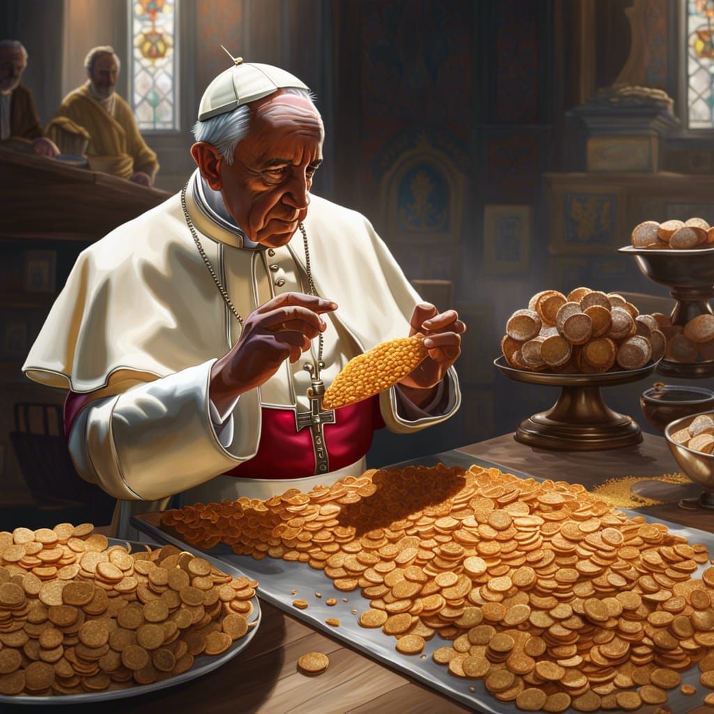Pope Made of Baking Chips as Mixed Media Portrait