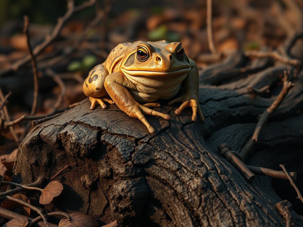 Mystical Brown Toad Conjures Foreboding on Weathered Log