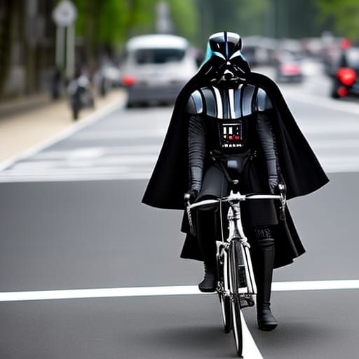 Darth Vader Rides a Bike in Photo-Realistic Style