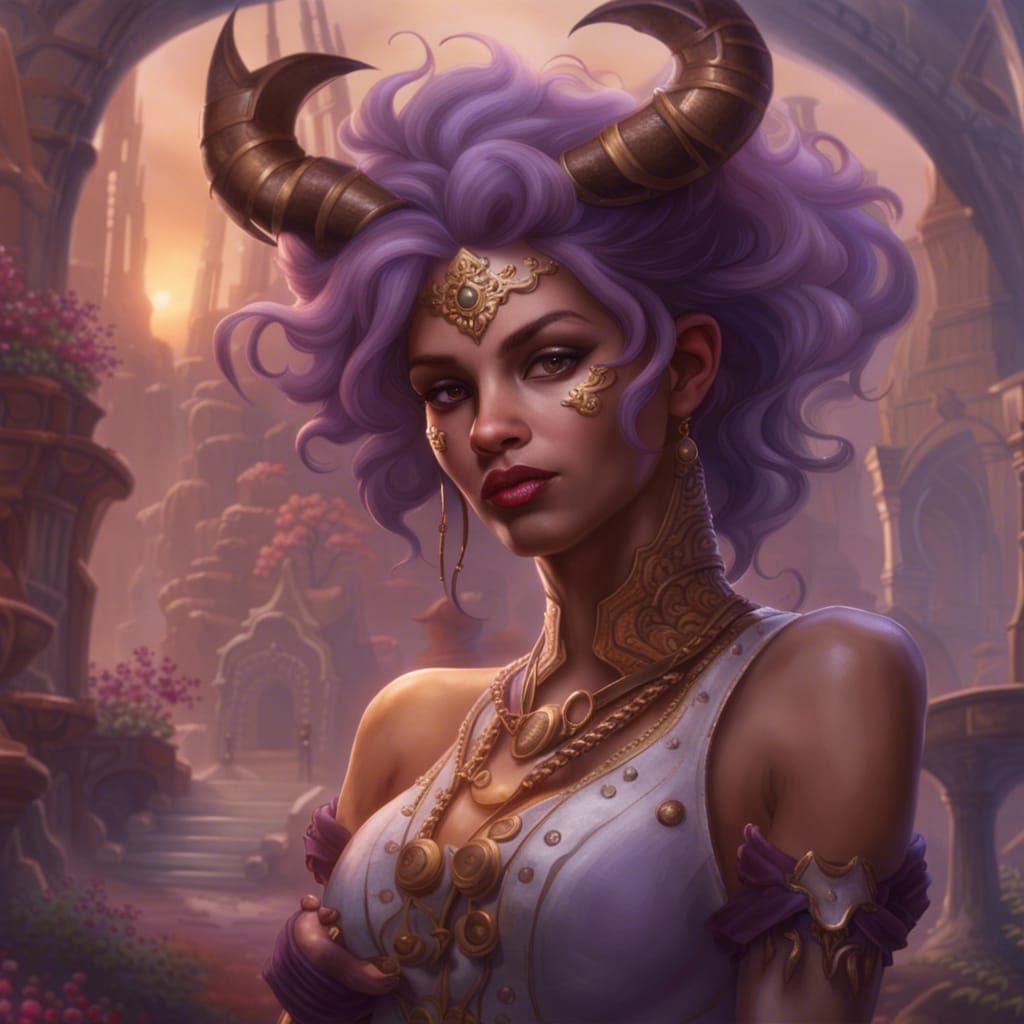 Whimsical Tiefling Warlock in Ethereal Fantasy Style