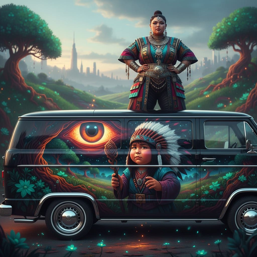 Vintage Van with Airbrushed Native American Wizard