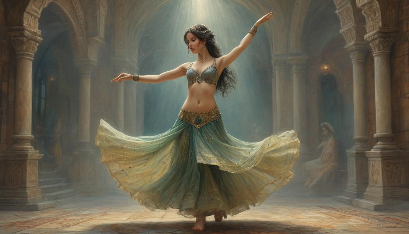 Ethereal Belly Dancer in Colored Pencil Style