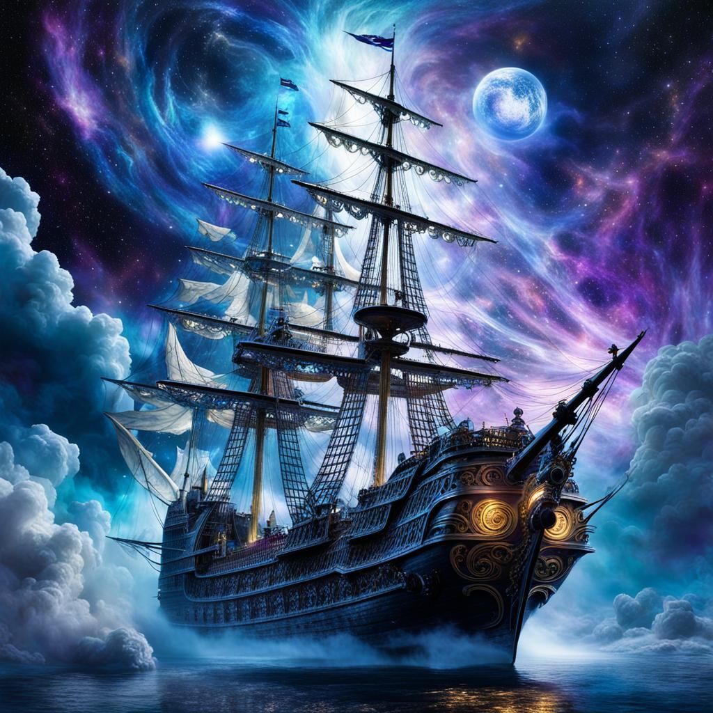 Celestial Elegance: The Rococo Gothic Alien Pirate Ship
