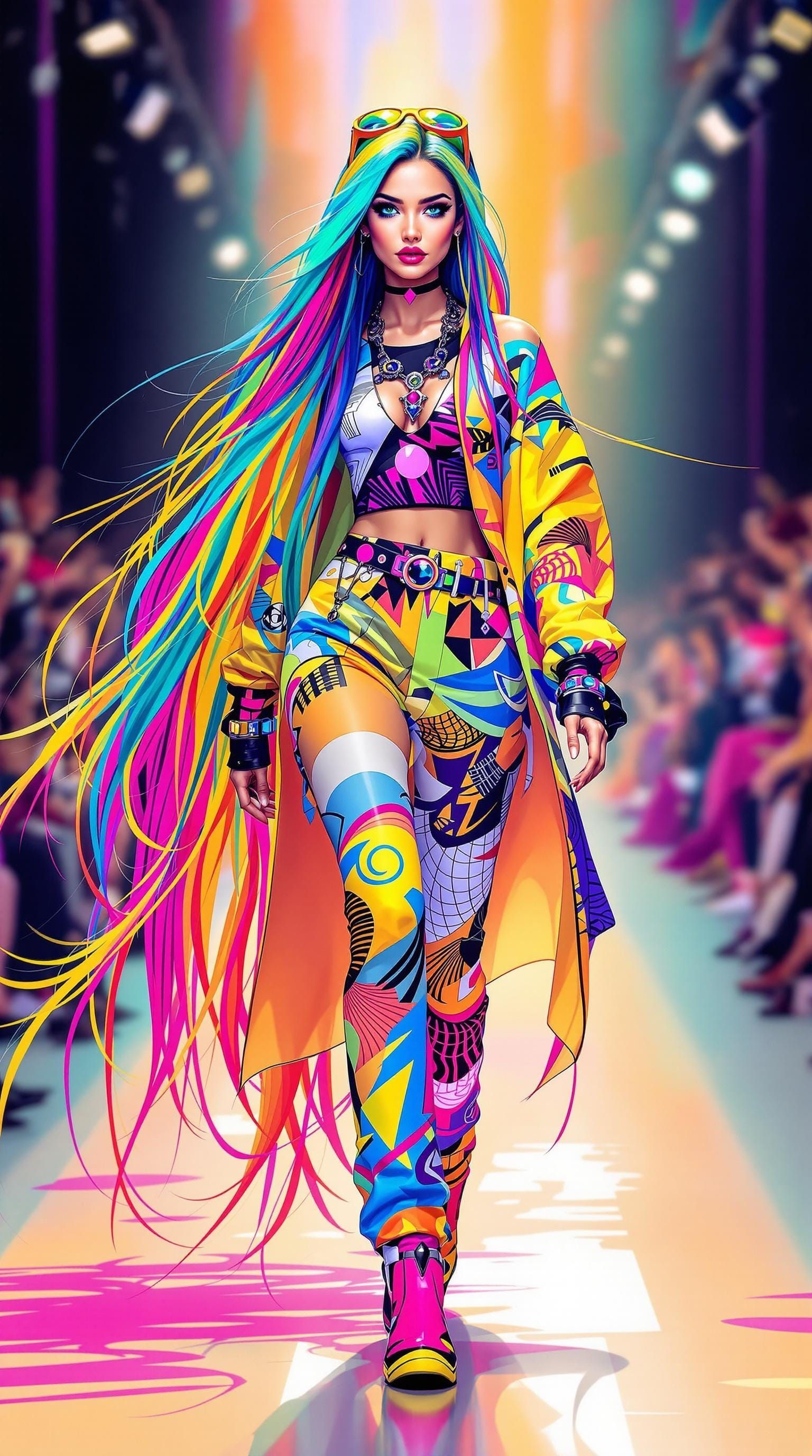 Glamorous Young Woman in Vibrant Streetwear Chic