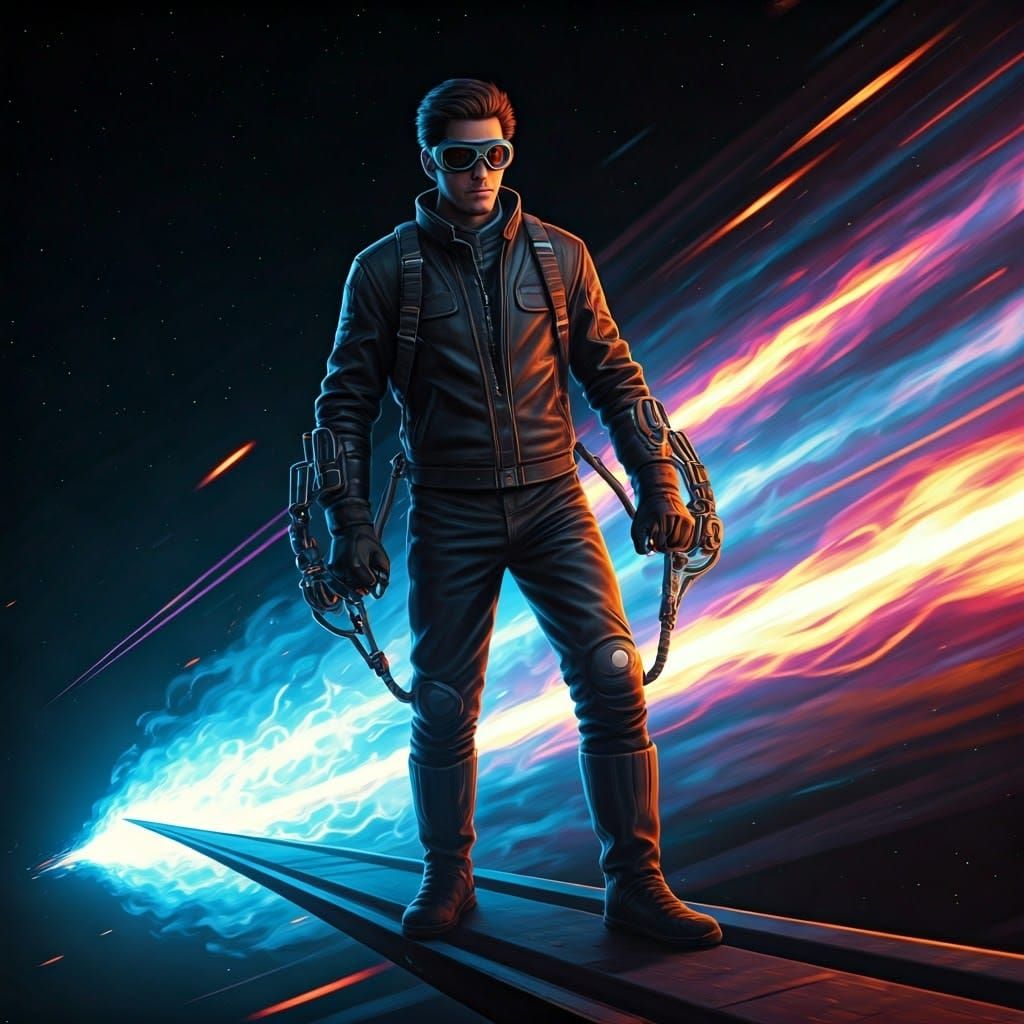 Futuristic Pilot Leaps into Cosmic Speed