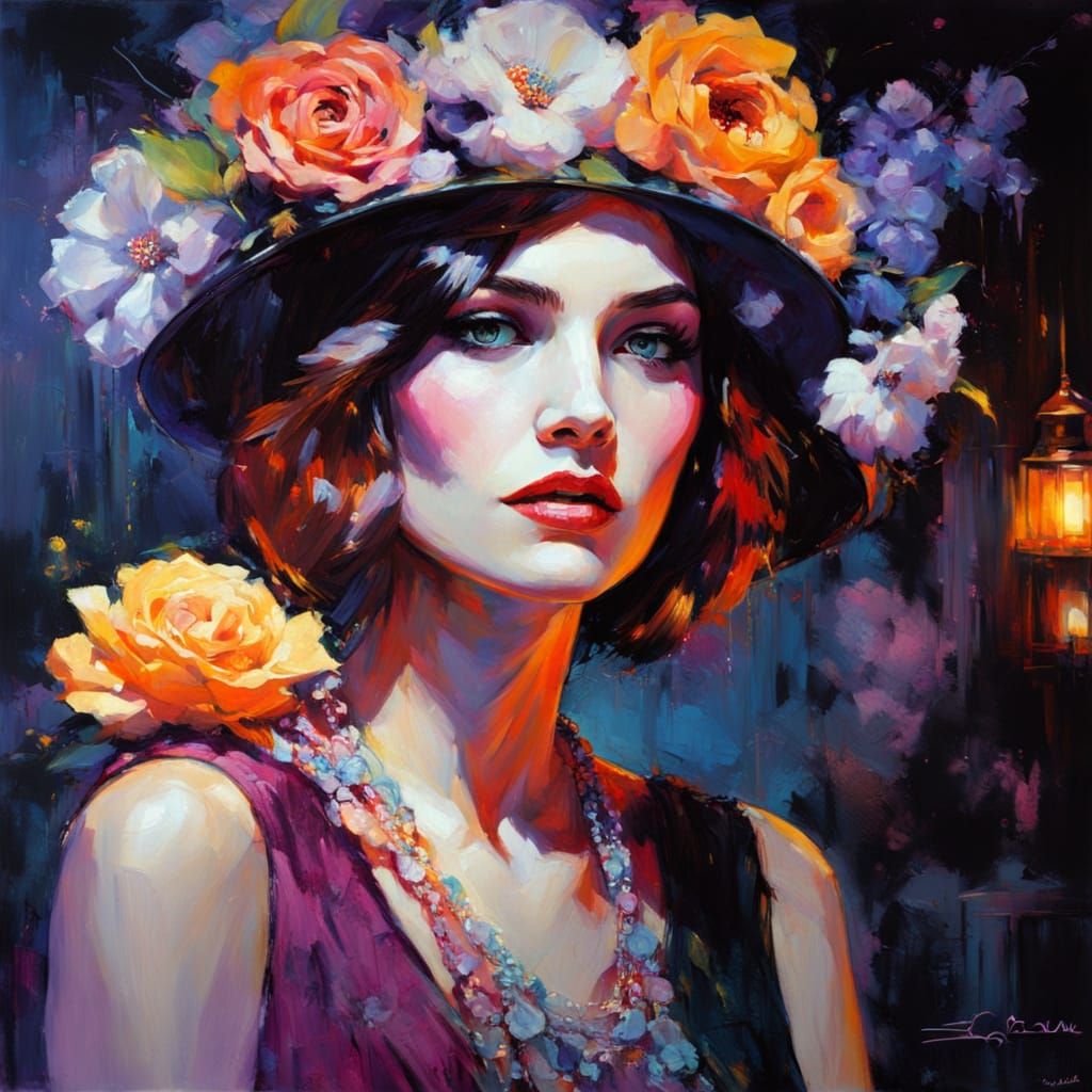 Glamorous Flapper Lady in Neon Speakeasy