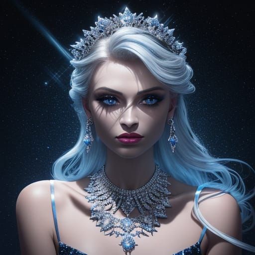 Diamond Necklace Illuminated by Blue Lightning in Luxury Pho...