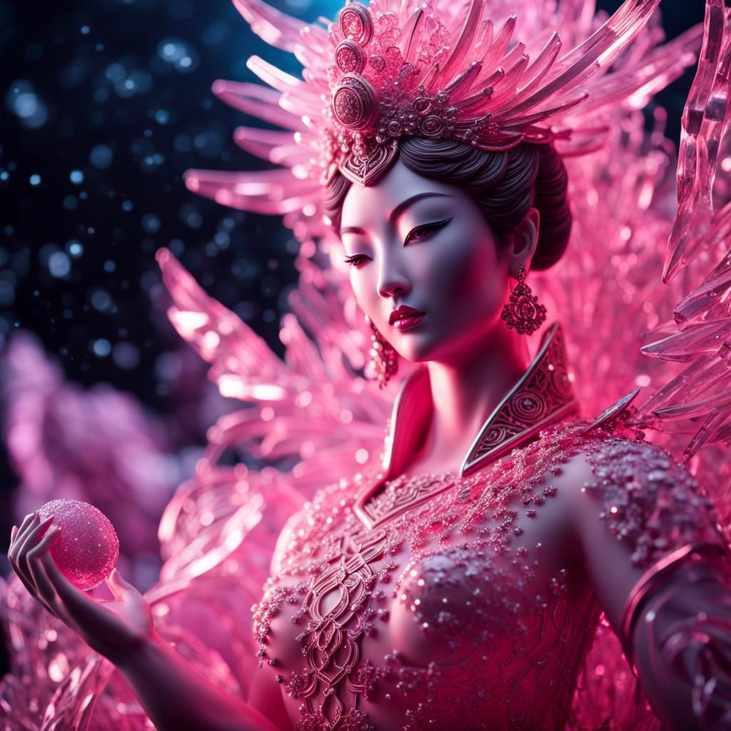 Detailed Ice Sculpture of a Chinese Goddess