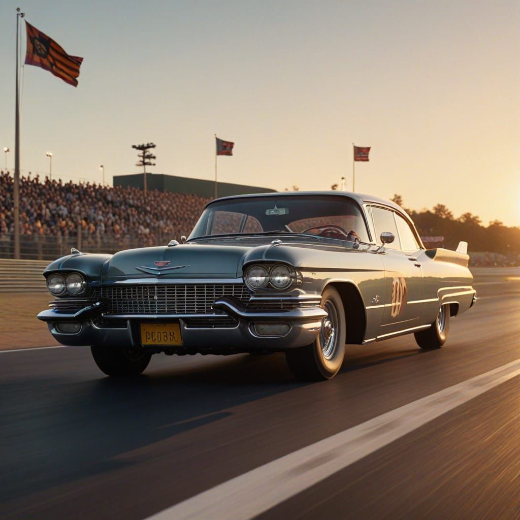 Cadillac Race Car on Track in Golden Sunset Light