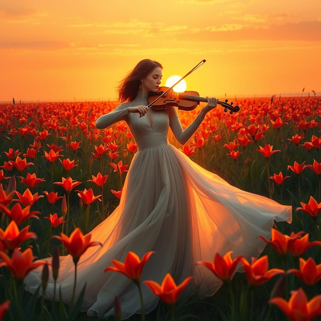 Ethereal Sunset Concerto with Vibrant Fire Lilies