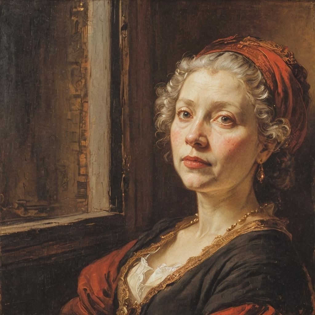 Woman at Window in Rembrandt Style