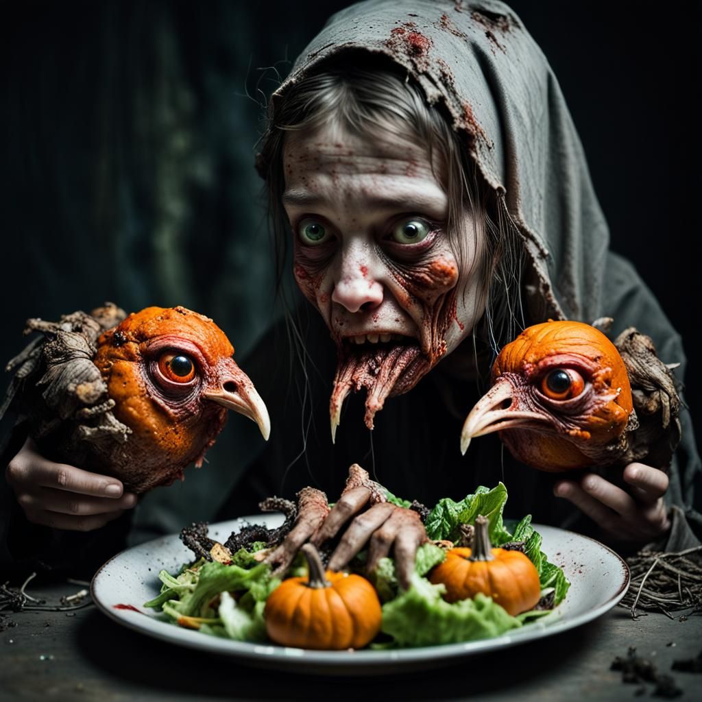 Baba Yaga's Moldy Chicken Creatures in Horror Portrait
