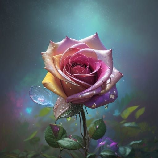 Ethereal Rose Blooms in Vibrant, Dreamy Concept Art