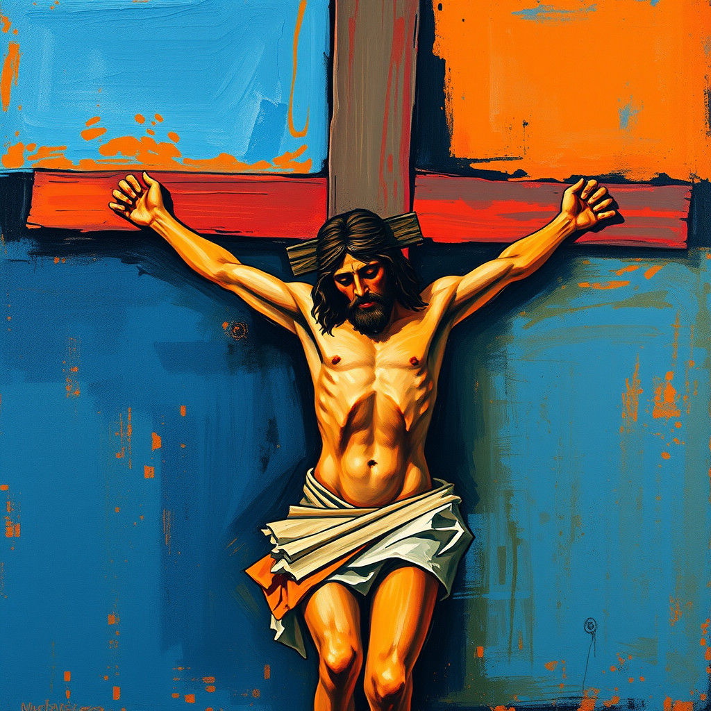 Abstract Jesus on Cross: Vibrant, Geometric Art