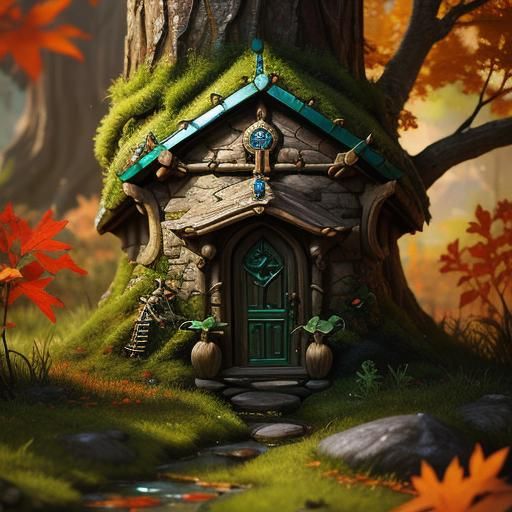 Hyperrealistic Elf Home in Autumn Concept Art