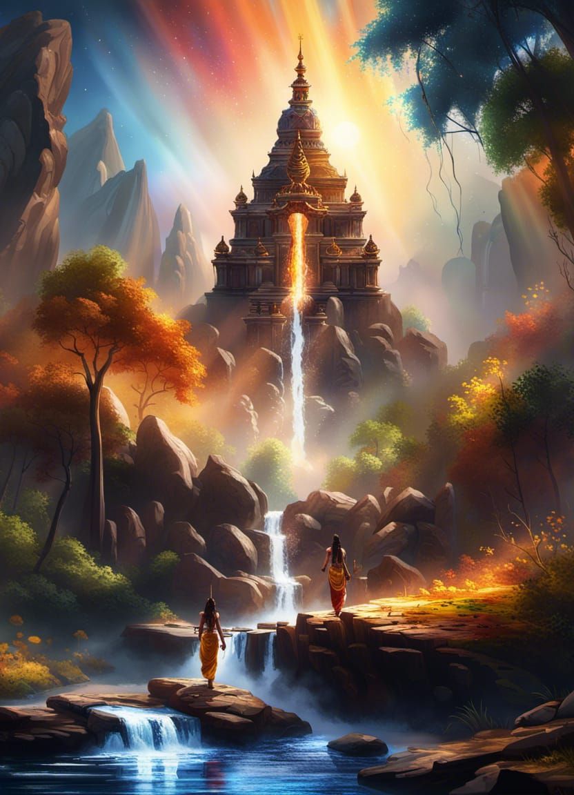 Shiva and Shakti in a Cinematic Fantasy Landscape