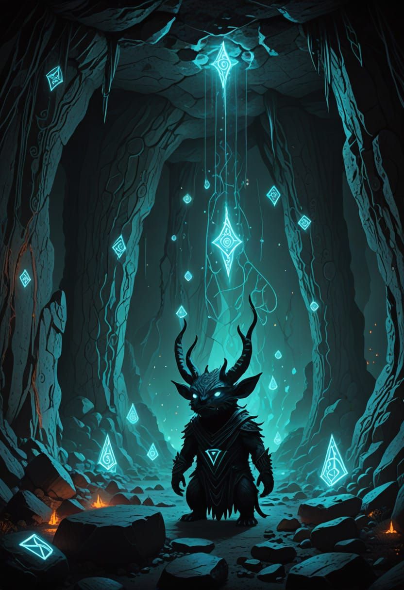 Fantasy Creature in Glowing Mystical Cave