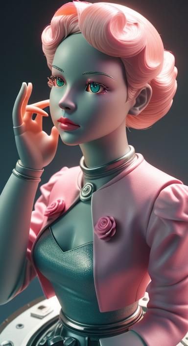 Retrofuturistic Robot Girl Sculpture with Natural Lighting