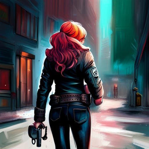 Female Cop in Fur Coat: Graffiti Art Style
