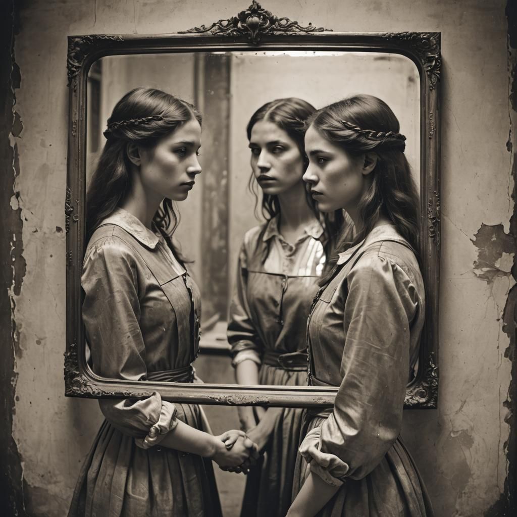 Girl's Mirror Image Reflecting Her Past