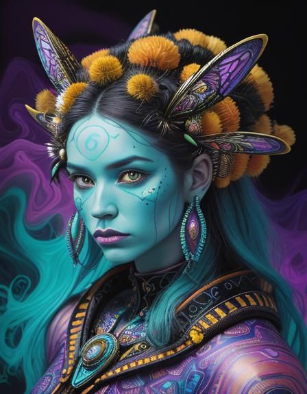 Psychedelic Bumblebee Bunny Queen in Cosmic Pop Art