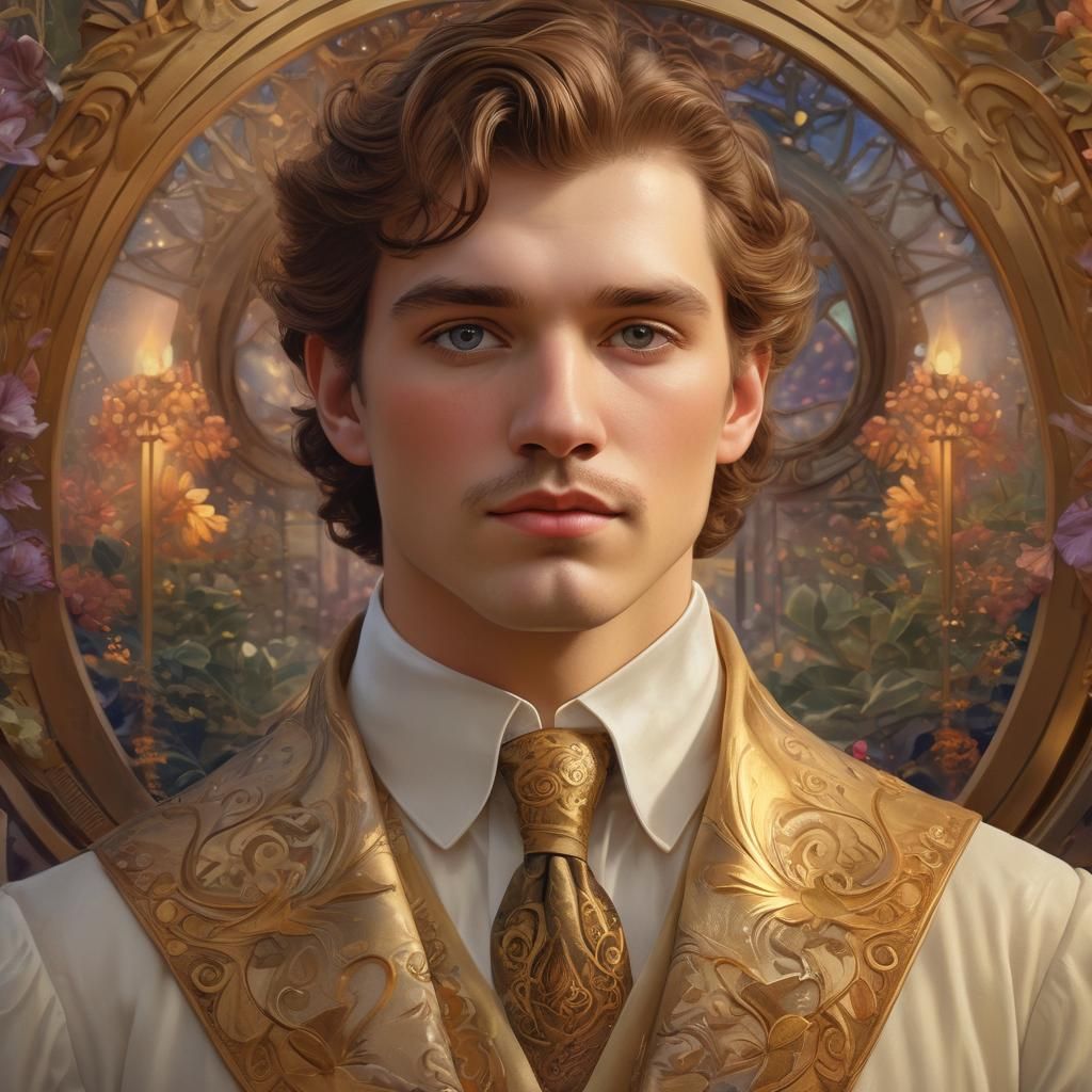 Art Nouveau Portrait in Ethereal Golden Light
