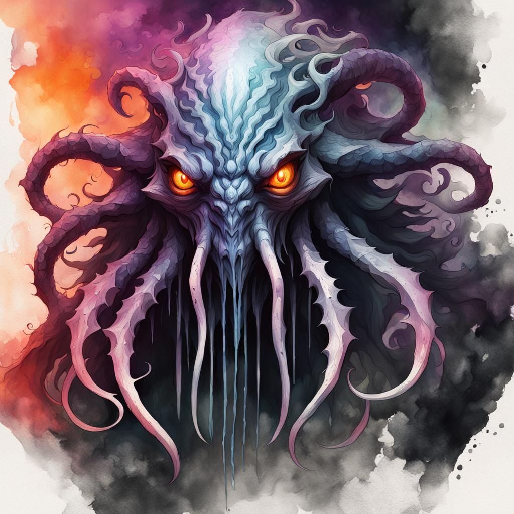 Eldritch Monster Portrait in Ink Wash Style