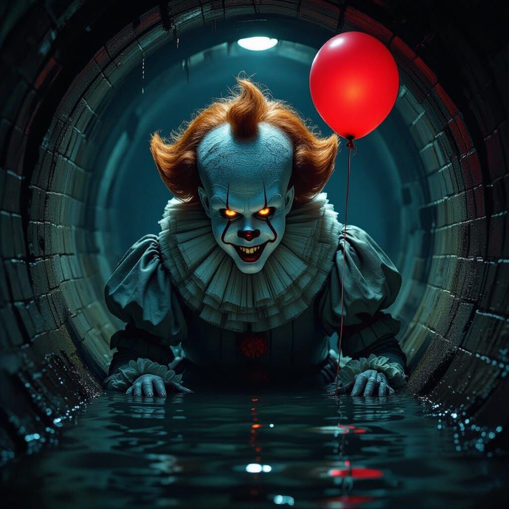 Sinister Clown Emerges From Shadows With Red Balloon