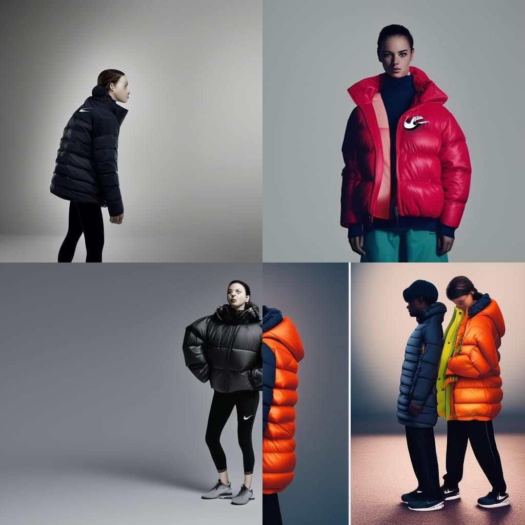 nike campagne for oversized puffer jacket, hasselblad, zeiss 50mm, soft light, studio photography