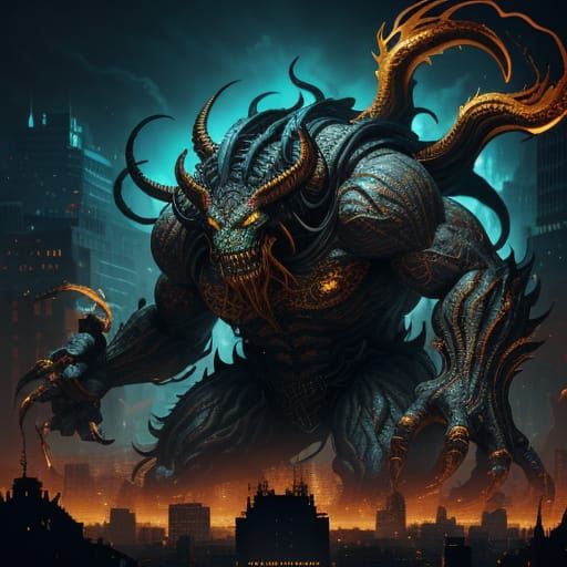 Monstrous Money Beast Devours Cityscape