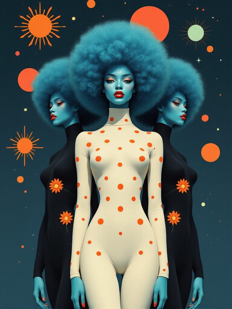 Elegant Women with Luminous Skin in Retro Poster Art Style