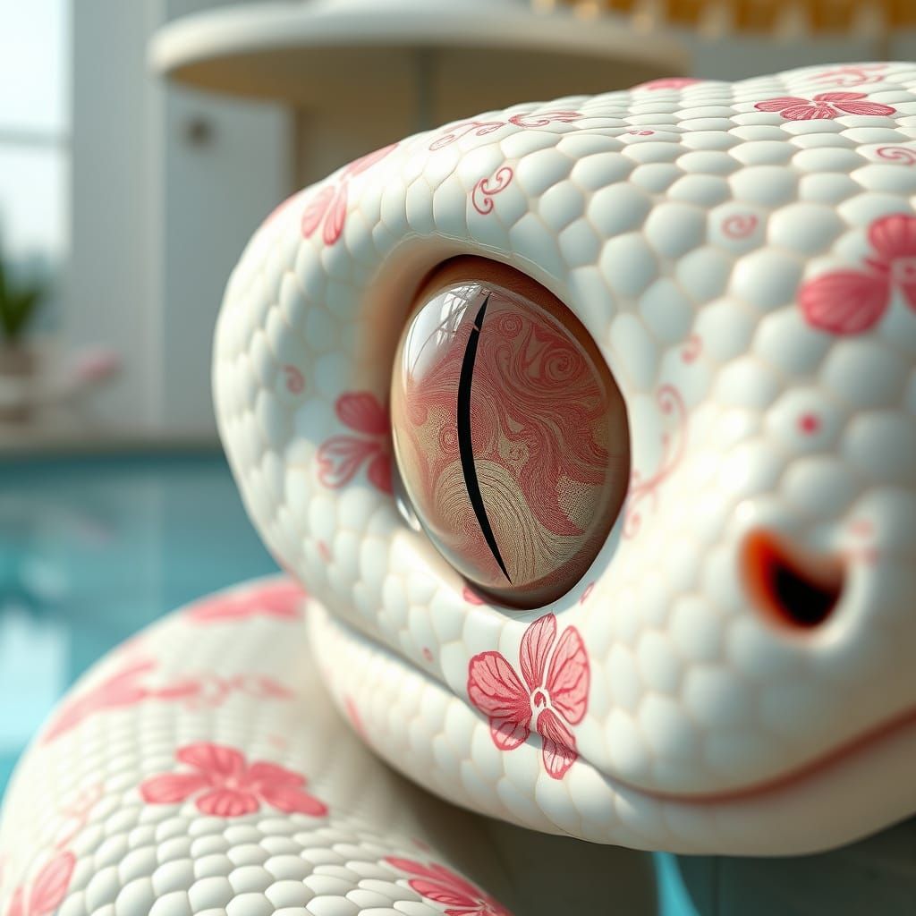 Chibi Girl Relaxing by Pool in Pixar Style