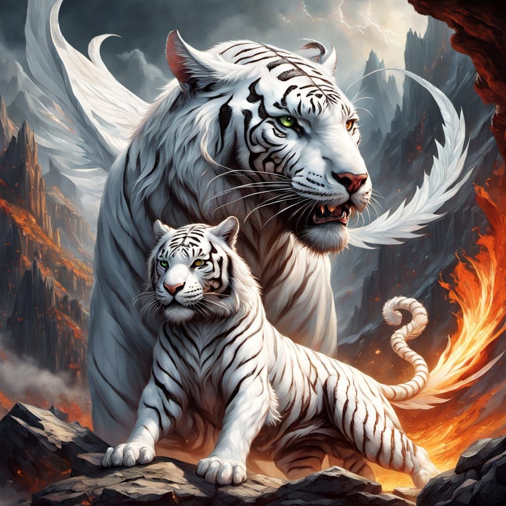 White Tiger Dragon and Celtic Princess Soaring