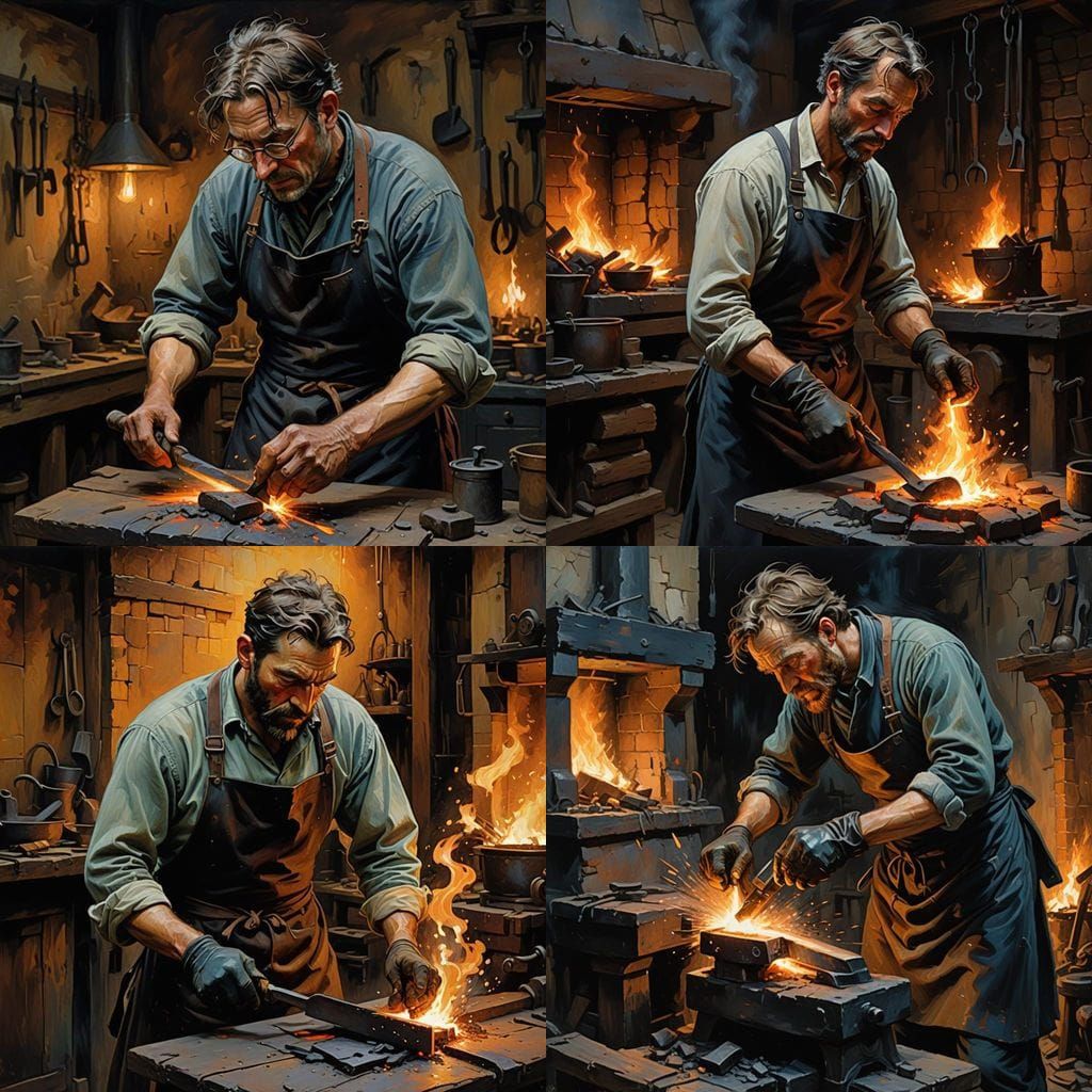 A Sad Blacksmith Forges Hearts in Vibrant Neo-Impressionist ...